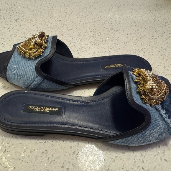 Dolce & Gabbana Blue Embellished Women's Slides - Picture 2 of 4